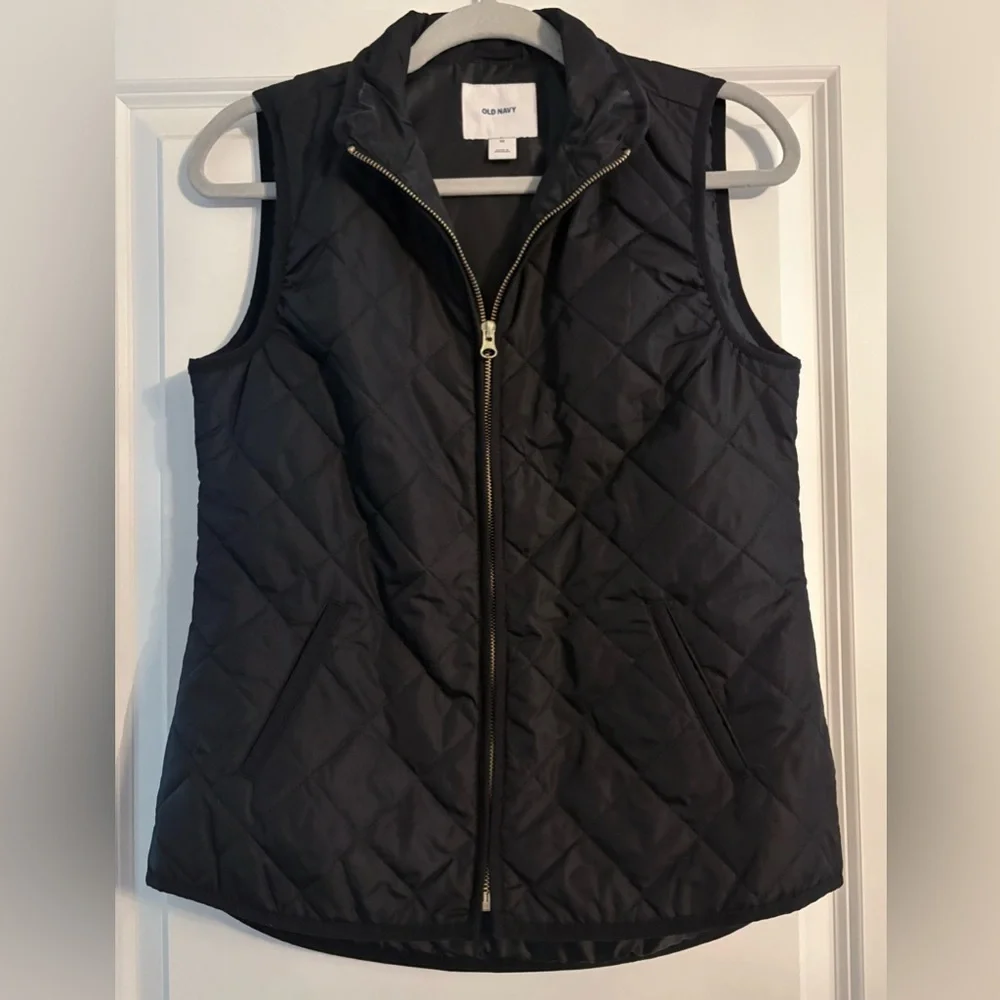 Old Navy Black Quilted Vest Size XS with Gold Accents